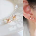 新作　シンプル　18K　高品質　お洒落　上品　大人女子　人気　桜　フラワー　ピンク　CZダイヤ　ピアス