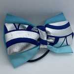 R-9 着物反物リメイク　リボン　ヘアゴム　ブルー系　11×7センチ