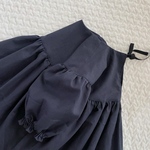 全10色/選べるカラー/受注製作【子供服80cm、90cm、100cm、110cm、120cm、130cm、140cm】アンティークコットンリネンお袖ポワンぽわんのギャザーヨークワンピース