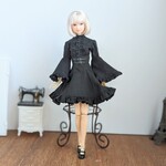 再1266【momokoDOLLブラウス】黒の姫袖ブラウス※1/6ドール服