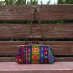 【受注製作】チロリアン 紫 財布 ビンテージ生地 財布 bag 2way 親子がま口 口金 長財布 