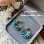 小粒ターコイズのつぶつぶフープイヤリング✨　k16gp