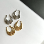 2color✩K18コーティング　デザインフープピアス　ワンタッチ　サージカルステンレス316L  シルバー　ゴールド　金属アレルギー対応