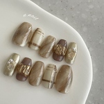 秋ネイル🍂チェック　ブラウン　ネイルチップ