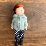 ドール服手編み　フード付きカーディガン　フードジャケット　くすみミントグリーン　マドレーヌちゃんサイズ　