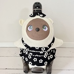 LOVOT ラボット服】黒地にオフホワイトの花柄のプリーツワンピース リボン付き【ハンドメイド】