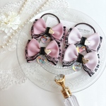 ꫛꫀꪝ✧‧˚🩷🖤2種のピンク×黒レースのツインテール用リボン ᵃⁿᵈ オーロラハートのミニゴムset