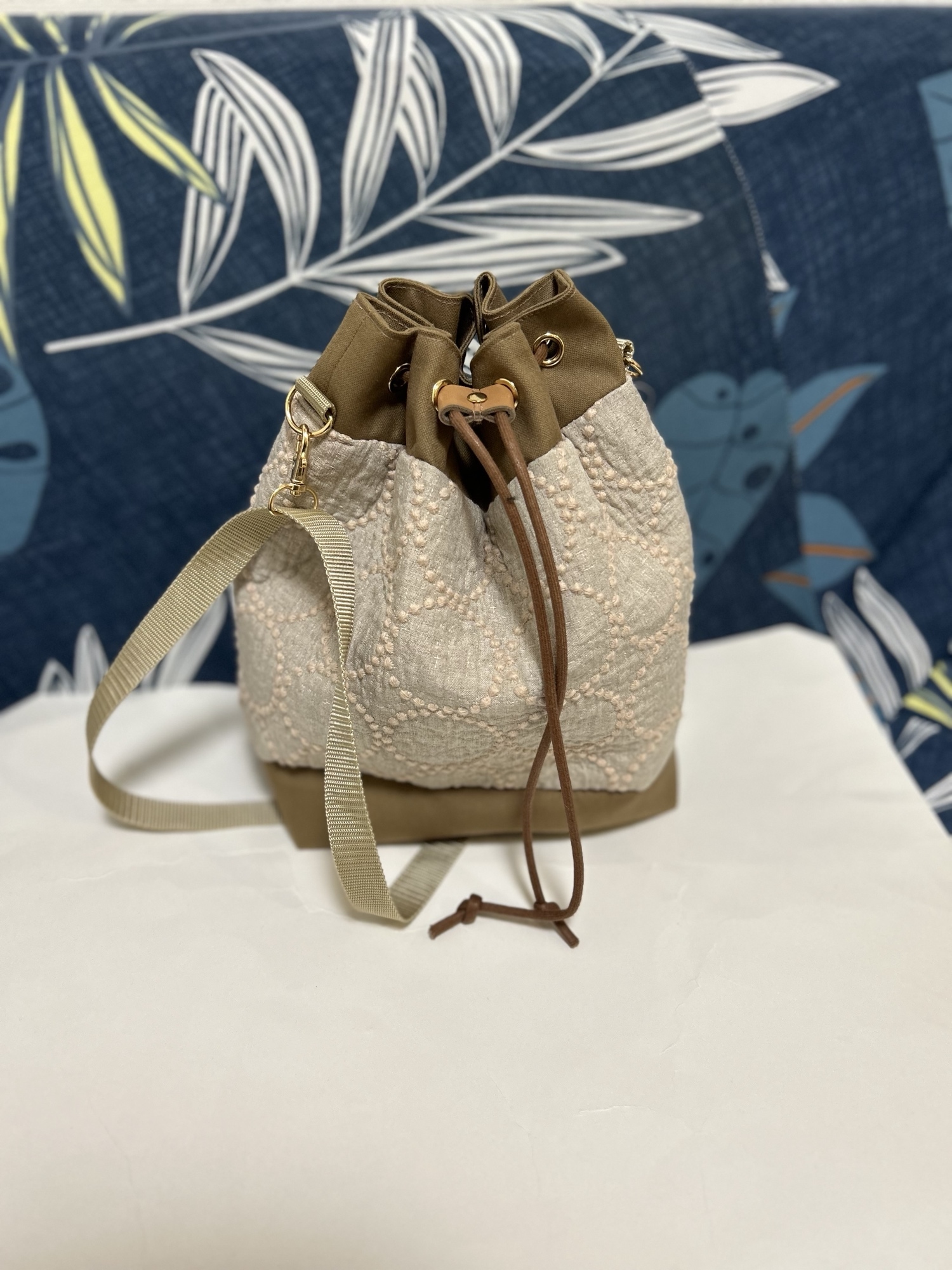 ミナペルホネン ハンドメイド BOXタイプボディバッグ rosyグレー
