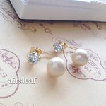 ビジューとコットンパールのピアス（ライトアゾレ）