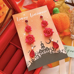 ハロウィン🎃🦇🕸 レッド 薔薇🌹✨️ ジルコニア 雫 ハンドメイド ピアス イヤリング レディース アクセサリー