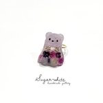 👻💐 Ghost ring〜おばけクマ ✵ ゴーストくまの指輪 【 フワフワフラワー : purple 】フリーリング  ドライフラワー　ハロウィン