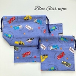 mi☆働く車柄　お弁当3点セット（デニム風）ランチョンマット、お弁当袋、コップ袋 幼稚園 保育園　入園入学セット