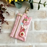 リールキーケース　ラミネート   イチゴ柄　ドット柄　ミニポーチ　ランドセル　シャカシャカポーチ