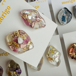 鉱石　シェル　レジン  輝き　貝殻　キラキラ　イヤリング　ゴールド　ローズ　ピンク