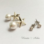 ☆星とビジューのピアス2セット＋ コットンパール キャッチ ☆