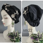 再販！【刺繍フラワー🤍🖤】 帽子にもなるヘアターバン