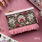 秋冬新作🤎インド刺繍リボン華やかポーチ  autumn pink ②✨用途いろいろ！