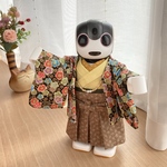 ロボホンの羽織袴セット*梅柄×黄色×茶小紋柄