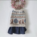 【犬服セミオーダー】パピー犬服小型犬服ロング犬服 水色うさぎ＆りす柄ジャガードニット冬服犬服スカート＆重ね着風