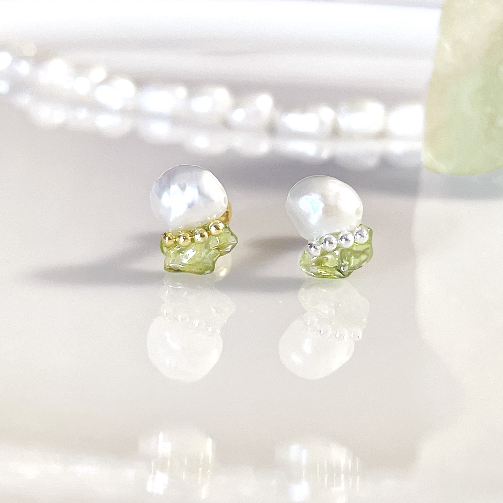 バロックパール×ペリドット カケラつなぎ ピアス ボディピアス 一点