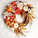 No.wreath-15556★特大ハロウィンリース24-(7)ジャックオランタン＆ハロウィンサイン56x48cm・アーティフィシャルフラワー/造花リース/ハロウィン/ハロウィンリース/大型リース