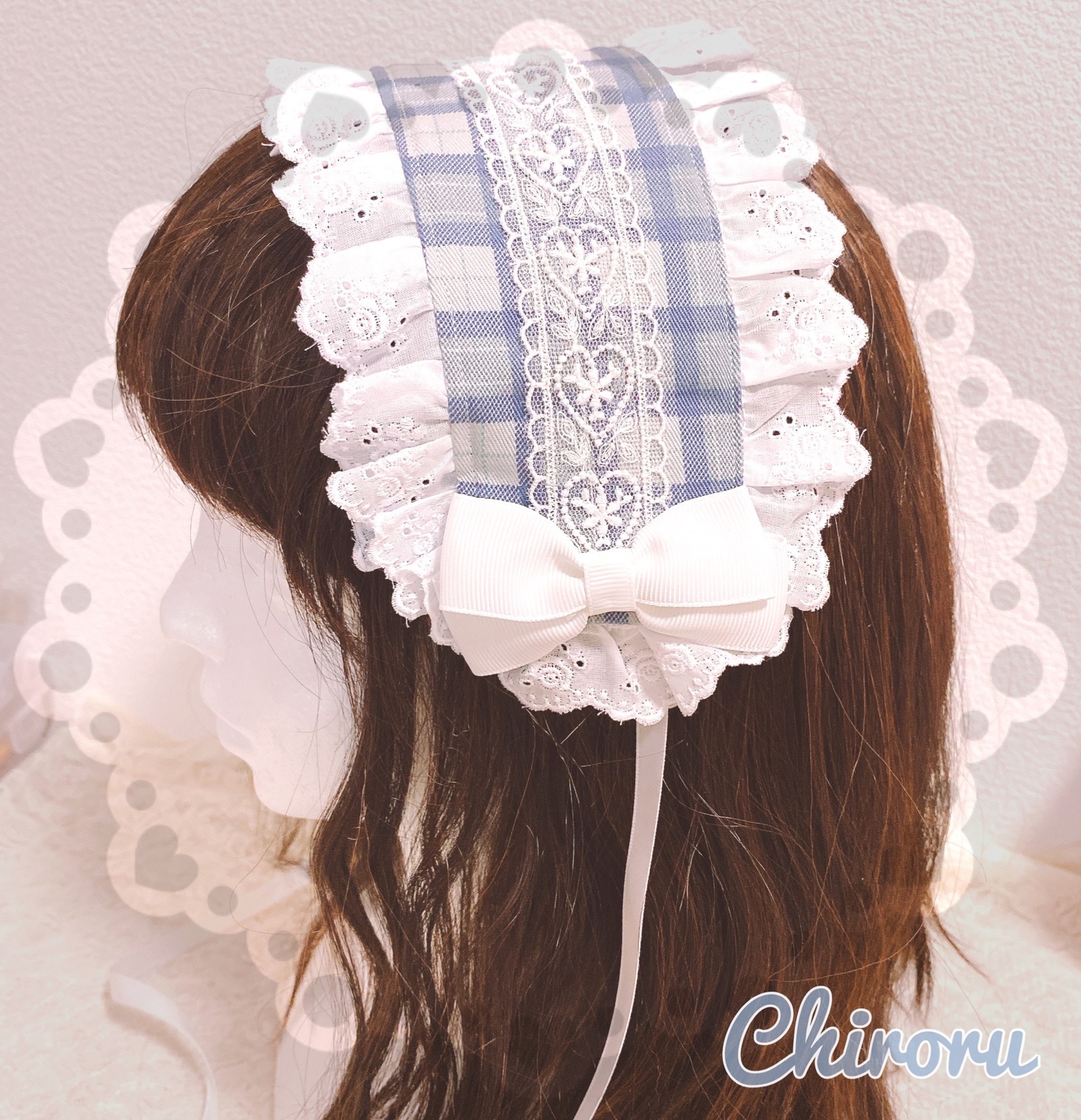 チェック♡ヘッドドレス(水色)ヘドレ ロリィタ ロリータ 甘ロリ コン