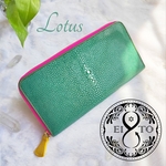 フルジップ長財布| エイ革 | グリーン×マゼンタ|『Lotus』