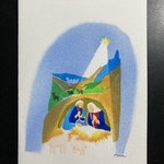 クリスマスカード/聖家族と羊たち/手作り版画