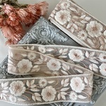 30cm/50cm  インド刺繍リボン  チュール  花柄  ペールベージュ  #mt61