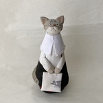 刺繍襟の猫　見上げる（サバ）