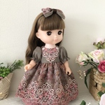 ソランちゃん＊メルちゃん☆綿麻ピンクベージュフラワーワンピース