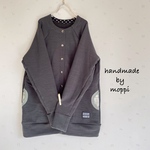 ★ゆったりカーディガン★チャコールグレー×パッチワーク柄