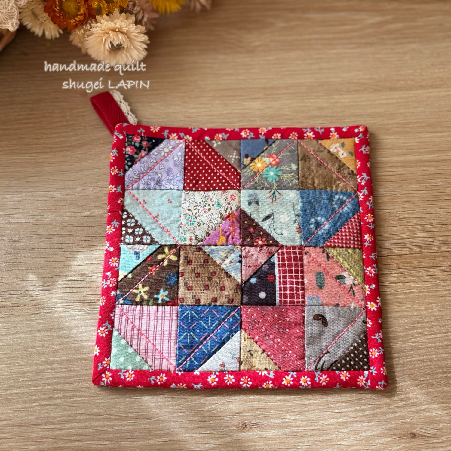 カラフル パッチワーク キルト マット パッチワークキルトマット＊リバティpink 優しいお花達