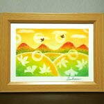 秋のパステルアート　紅葉山の夕暮れ