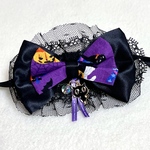【犬用】ハロウィン　犬リボン　パープル　チョーカー　ヘッドドレス　黒猫　魔女