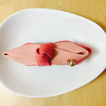 ローズピンク×サクラ 帆布リボンバレッタ