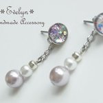 2way！レジンとパールのプチピアス：パープル