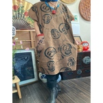 だるま柄生地の柿渋染めチュニック　　　　ハンドメイド