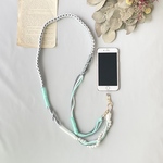 【オーダー品】パラコードで作るスマホショルダーストラップ(パールビーズ×ミントグリーン)