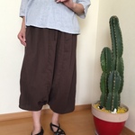 ガーゼ生地　スカンツ風　パンツ　茶