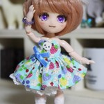 オビツ11サイズ、パンダ柄水色系ワンピ3点セットB