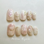 peach gelée ネイルチップ　／桃ネイル ブライダル　結婚式　ウエディング　成人式　卒業式　袴ネイル　振袖ネイル　前撮り　カラードレス　ピンクネイル