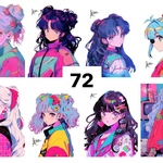 72 女の子 ステッカー sticker コラージュ collage 素材シート achashop