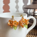 お花　オレンジ　金木犀　ピアス　【Bright Olive -Orange-】