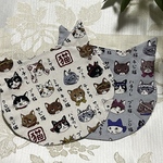 2枚組 ねこ柄ネコ型コースター　寿司屋の湯呑み柄ねこ　生成り　グレー