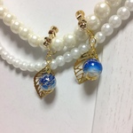 再販//和柄 唐草 青色イヤリング・ピアス