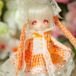 オビツ11サイズ手作りうさみみチェックドレスセット(橙