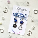 ピアス　水引×空×天然石　シリーズ1　Sun＆Moon　パワーストーン　小ぶり　リボン　シンプル　太陽　月　三日月　花　シルバー　揺れる　ゆれる　お守り　かわいい　青　水色　ブルー　スカイ