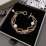 NEWシルバーカラー登場♡ パール&ボックスチェーン 2連bracelet / gold silver ブレスレット　ゴールド　シルバー