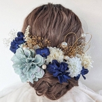 髪飾り ドライフラワー 成人式 卒業式 結婚式 七五三 青 水引 ダリア パール RC165